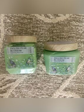 nwot grass roots english pear blossom body butter & scrub duo